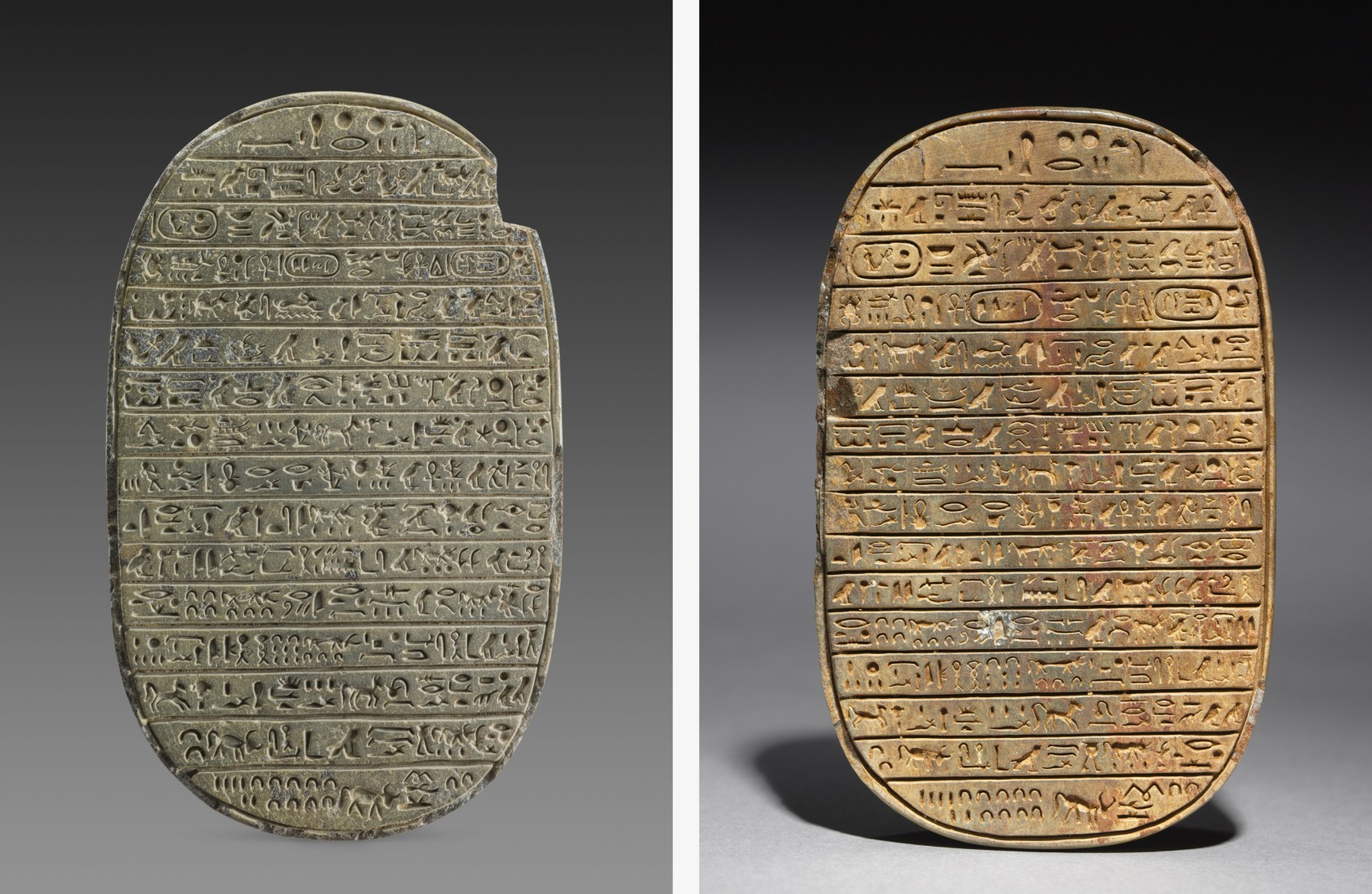 <em>Scaraboïdes commémoratifs d'Amenhotep III</em> <br>Nouvel Empire, 18e dynastie, règne d’Amenhotep III, (1387 – 1350 av. J.-C.) Scaraboïdes commémoratifs d'Amenhotep III