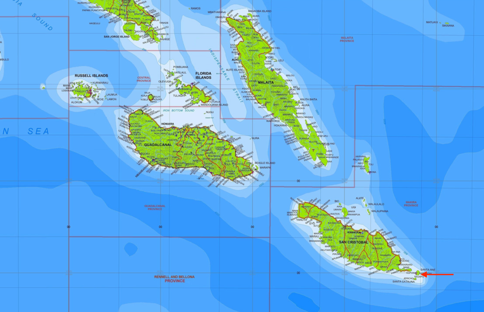 <em>Carte des îles Salomon du Sud-Est </em>