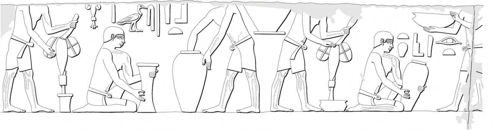 <em>Stone vessels workshop depicted on a relief from an unidentified tomb at Saqqara (Cairo Museum / Imhotep Museum Saqqara, JdE 39866)</em>